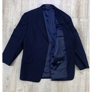 Men Versini Pin Stripe Wool Sport Coat Jacket Navy Blue Blazer Size 48L Long‎